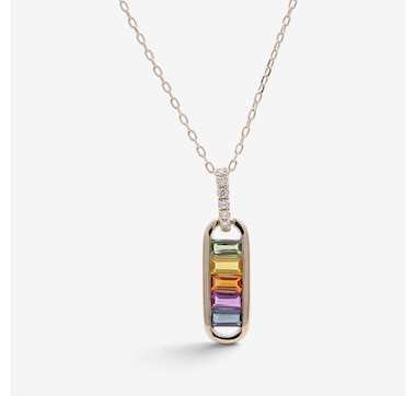 14K Yellow Gold Rainbow Sapphire Pendant