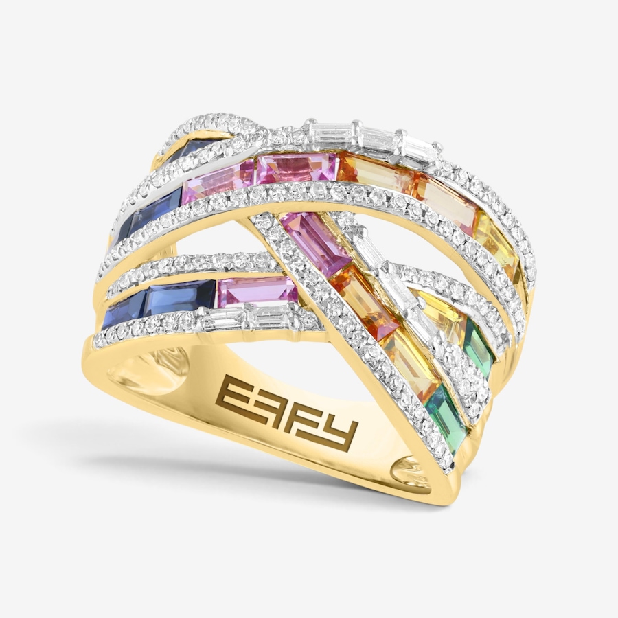 Image 766362.jpg, Product 766-362 / Price $6,299.99, EFFY 14K Yellow Gold, Multi Coloured Sapphire, Tsavorite and Diamond Cross Over Ring from Effy Jewellery on TSC.ca's Jewellery department