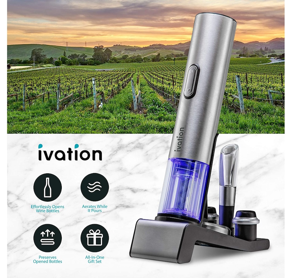 Image 800794_ALTMORE3.jpg, Product 800-794 / Price $69.99, Ivation 6-in-1 Wine Gift Set W/Bottle Opener, Wine Preserver, Stoppers, Foil Cutter & Charging Base from Ivation on TSC.ca's Kitchen department