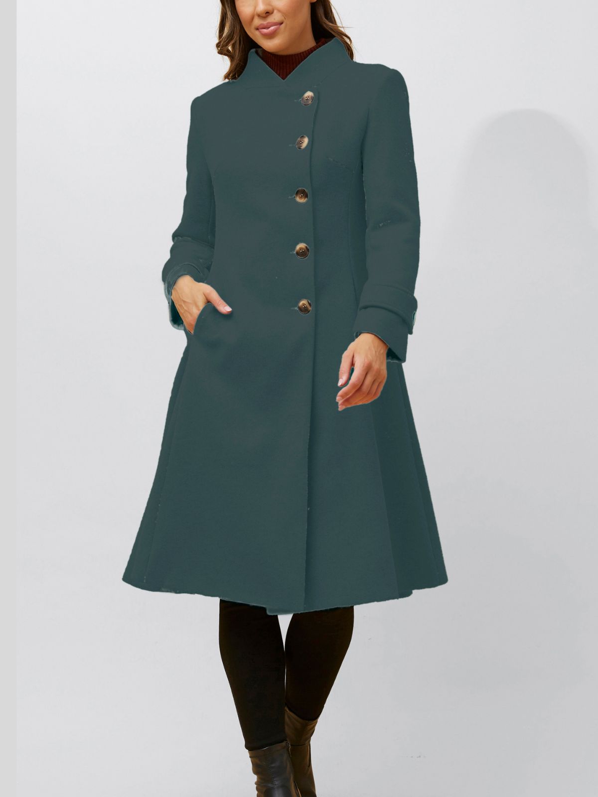 Annick Harper Retro Flared Coat Side Buttons - TSC.ca