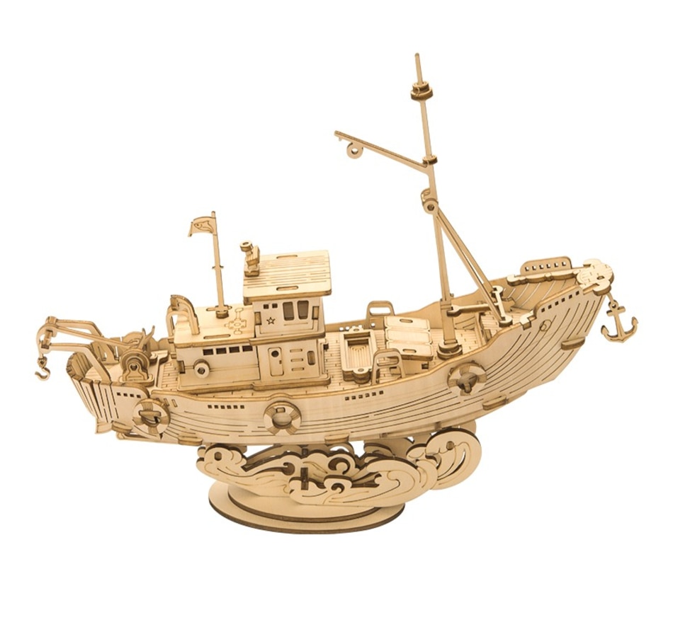 Image 800962.jpg, Product 800-962 / Price $14.97, Rolife Fishing Ship TG308 - 3D Wooden Puzzle Kit (104 Pieces) | STEM Educational Craft for Ages 8+ | Precision-Cut Plywood | ~1-Hour Assembly Time | Assembled Size: 190x48x158mm | Fun and Detailed Fishing Boat Model from Tradeopia on TSC.ca's Toys & Hobbies department