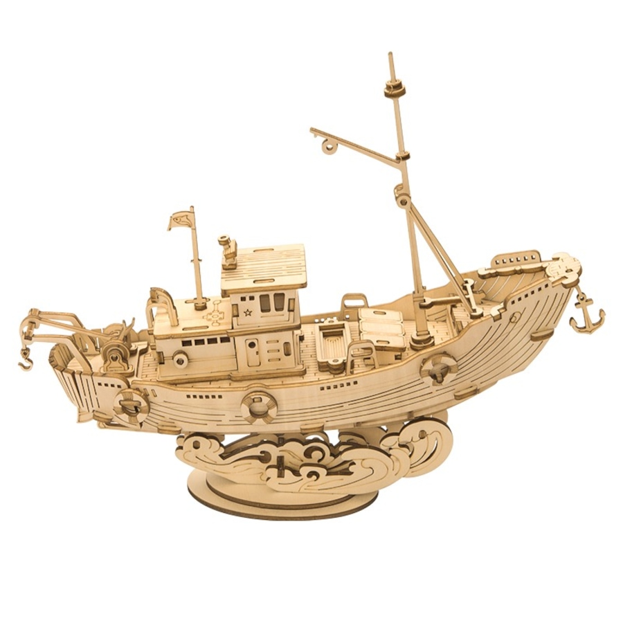 Image 800962.jpg, Product 800-962 / Price $14.97, Rolife Fishing Ship TG308 - 3D Wooden Puzzle Kit (104 Pieces) | STEM Educational Craft for Ages 8+ | Precision-Cut Plywood | ~1-Hour Assembly Time | Assembled Size: 190x48x158mm | Fun and Detailed Fishing Boat Model from Tradeopia on TSC.ca's Toys & Hobbies department