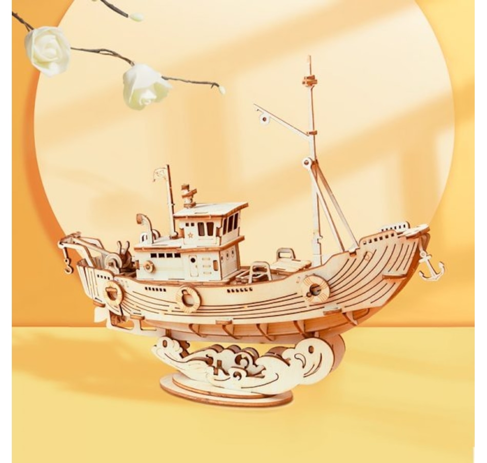Image 800962_ALTMORE1.jpg, Product 800-962 / Price $14.97, Rolife Fishing Ship TG308 - 3D Wooden Puzzle Kit (104 Pieces) | STEM Educational Craft for Ages 8+ | Precision-Cut Plywood | ~1-Hour Assembly Time | Assembled Size: 190x48x158mm | Fun and Detailed Fishing Boat Model from Tradeopia on TSC.ca's Toys & Hobbies department