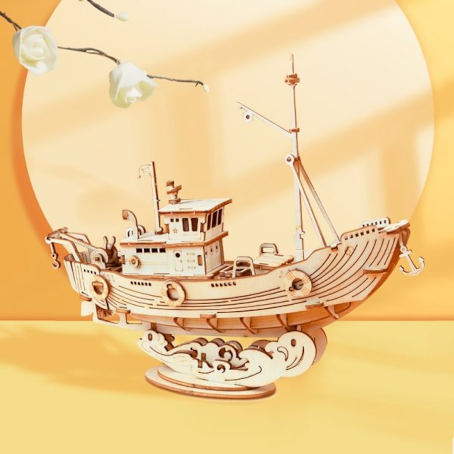 Image 800962_ALTMORE1.jpg, Product 800-962 / Price $14.97, Rolife Fishing Ship TG308 - 3D Wooden Puzzle Kit (104 Pieces) | STEM Educational Craft for Ages 8+ | Precision-Cut Plywood | ~1-Hour Assembly Time | Assembled Size: 190x48x158mm | Fun and Detailed Fishing Boat Model from Tradeopia on TSC.ca's Toys & Hobbies department