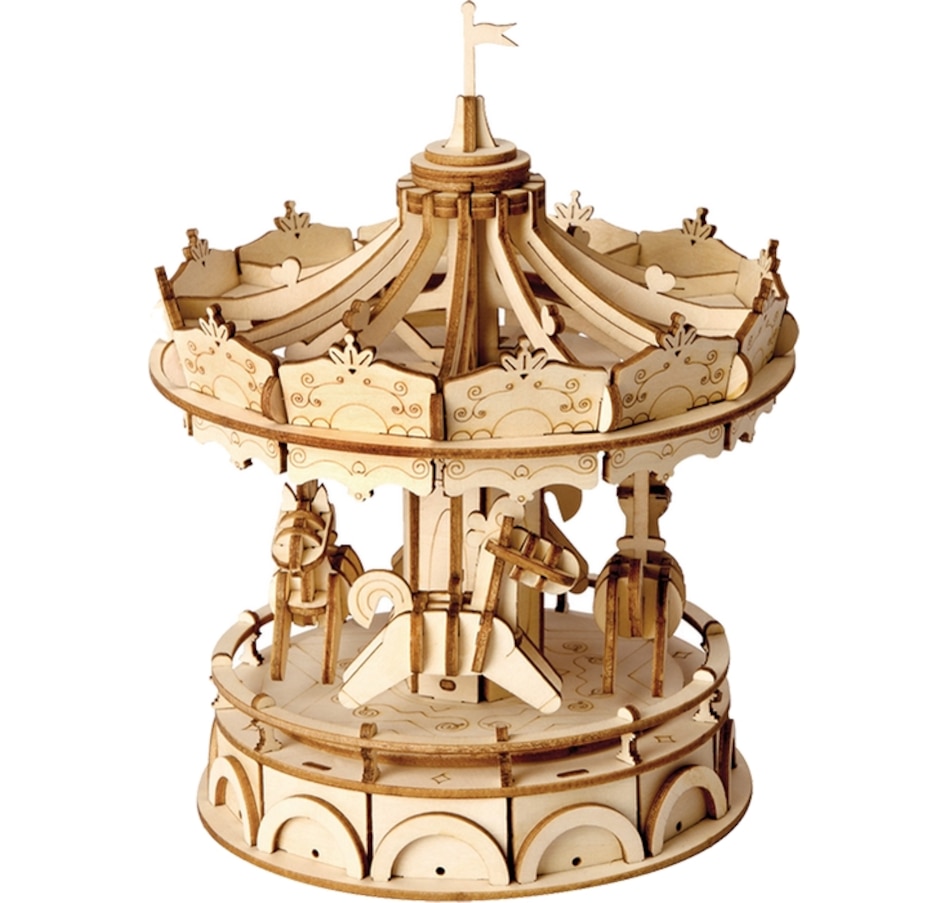 Image 800963.jpg, Product 800-963 / Price $13.95, Rolife Merry-Go-Round TG404 - 3D Wooden Puzzle Kit (174 Pieces) | STEM Educational Craft for Ages 8+ | ~1.5-Hour Assembly | Assembled Size: 120x120x150mm | Interactive Carousel Model | Ideal for Young Builders from Tradeopia on TSC.ca's Toys & Hobbies department