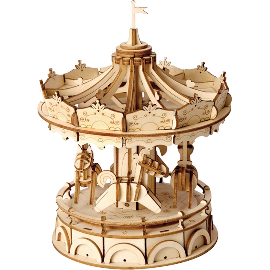 Image 800963.jpg, Product 800-963 / Price $11.95, Rolife Merry-Go-Round TG404 - 3D Wooden Puzzle Kit (174 Pieces) | STEM Educational Craft for Ages 8+ | ~1.5-Hour Assembly | Assembled Size: 120x120x150mm | Interactive Carousel Model | Ideal for Young Builders from Tradeopia on TSC.ca's Toys & Hobbies department