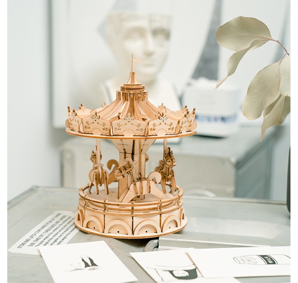 Image 800963_ALTMORE1.jpg, Product 800-963 / Price $13.95, Rolife Merry-Go-Round TG404 - 3D Wooden Puzzle Kit (174 Pieces) | STEM Educational Craft for Ages 8+ | ~1.5-Hour Assembly | Assembled Size: 120x120x150mm | Interactive Carousel Model | Ideal for Young Builders from Tradeopia on TSC.ca's Toys & Hobbies department