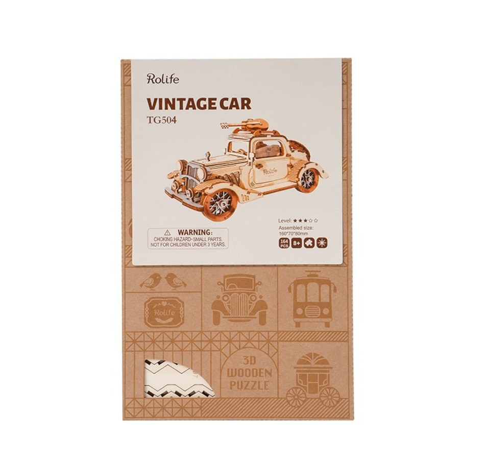 Image 800968_ALTMORE3.jpg, Product 800-968 / Price $19.97, Rolife Vintage Car TG504 - 3D Puzzle Kit (164 Pieces) | STEM Educational Craft for Ages 8+ | Includes Precision-Cut Plywood | ~1.5-Hour Assembly | Assembled Size: 160x70x80mm | Classic Car Model | Fun and Engaging Building Project from Tradeopia on TSC.ca's Toys & Hobbies department