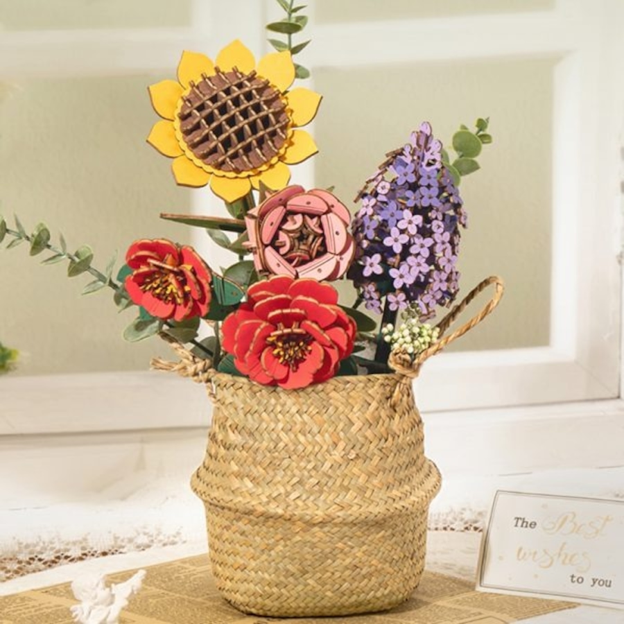 Image 800969_ALTMORE1.jpg, Product 800-969 / Price $39.97, ROWOOD Wooden Flower Bouquet TW01H - Arts & Craft Kit (581 Pieces) | STEM Educational Craft for Ages 8+ | Includes Pink Rose, Sunflower, Red Camellia, Eucalyptus, and Lilac | Intermediate Difficulty | ~3-Hour Assembly | Assembled Size: 260x150x400mm | Crea from Tradeopia on TSC.ca's Toys & Hobbies department