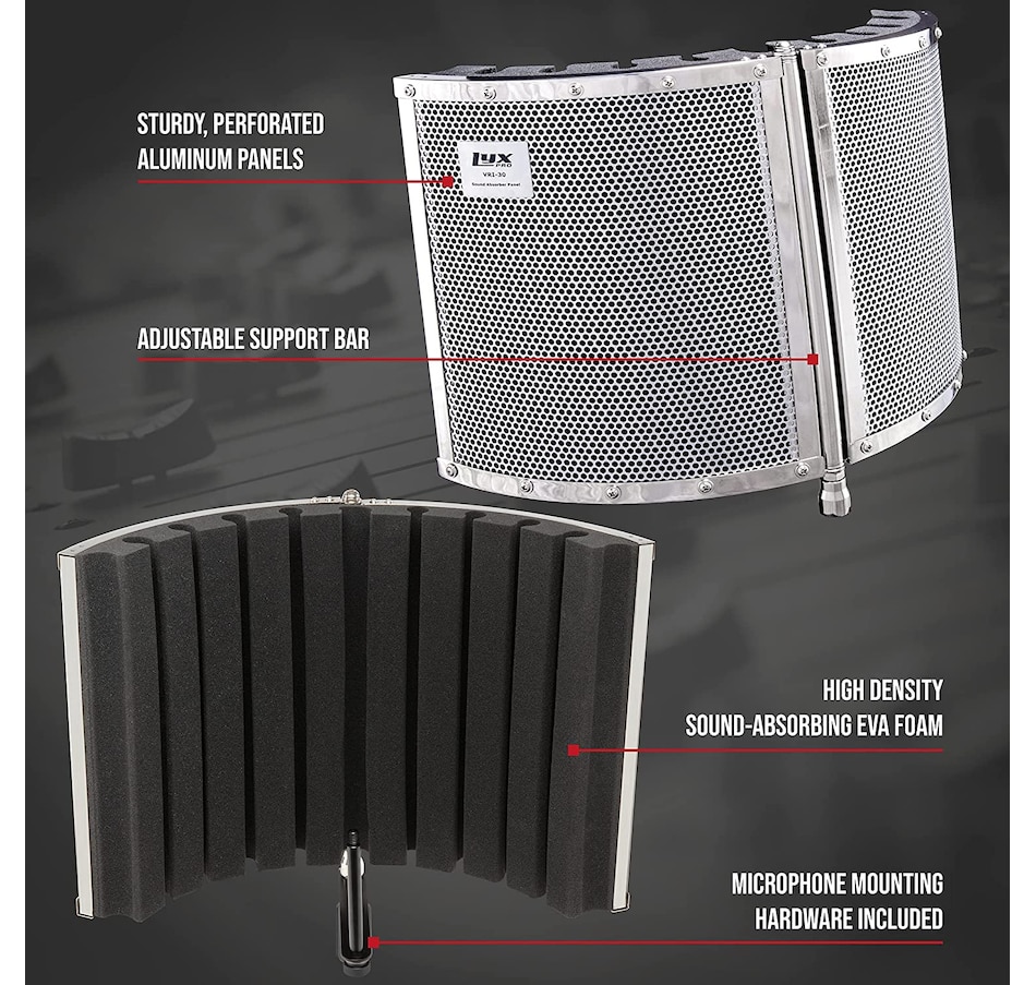 Image 809547_ALTMORE1.jpg, Product 809-547 / Price $79.99, LyxPro VRI-30 Microphone Sound Isolation Shield, Microphone Foam Shield, Foldable & Stand Mountable from LyxPro on TSC.ca's Toys & Hobbies department