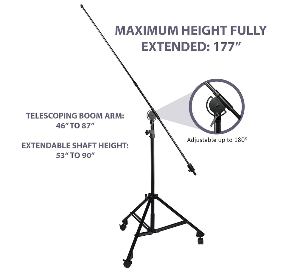 Image 809551_ALTMORE1.jpg, Product 809-551 / Price $259.99, LyxPro 90" Microphone Stand & 87” Arm Boom Stand with Rolling Caster Tripod Legs & Counterweight from LyxPro on TSC.ca's Toys & Hobbies department