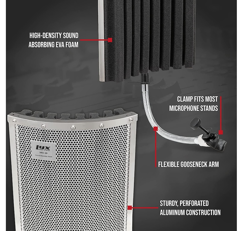 Image 809552_ALTMORE1.jpg, Product 809-552 / Price $59.99, LyxPro VRI-40 Microphone Sound Isolation Shield, Mic Foam Shield with Gooseneck, Stand Mountable from LyxPro on TSC.ca's Toys & Hobbies department