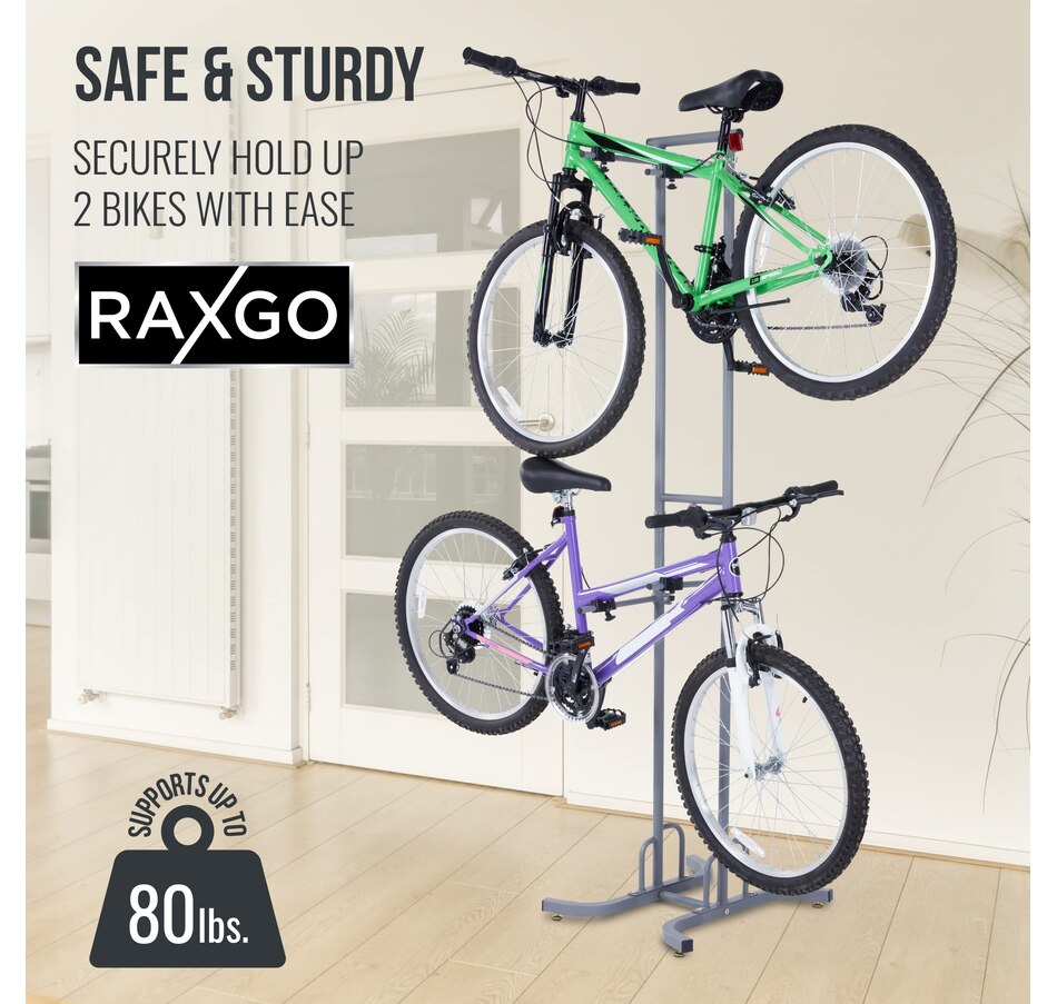 Image 809558_ALTMORE1.jpg, Product 809-558 / Price $82.55, RaxGo Freestanting Bike Storage Rack, 2 Bicycle Stand W/Adjustable Hooks, for Mountain & Road Bikes from Raxgo on TSC.ca's Health & Fitness department