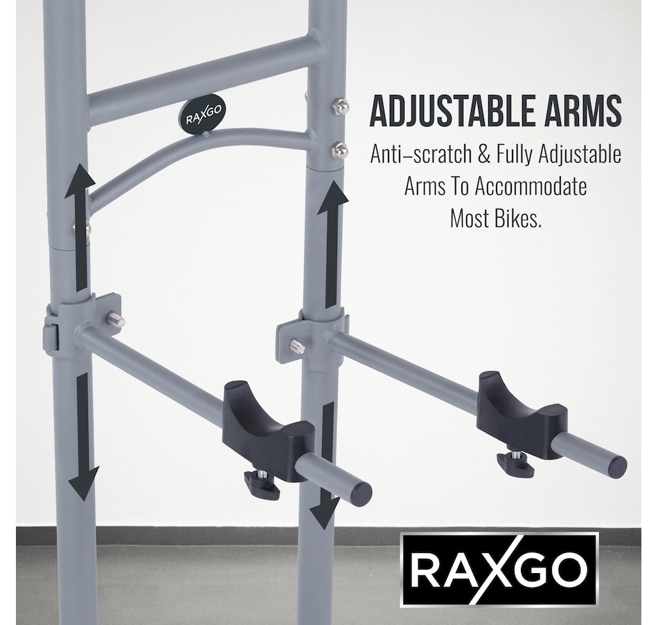 Image 809558_ALTMORE3.jpg, Product 809-558 / Price $82.55, RaxGo Freestanting Bike Storage Rack, 2 Bicycle Stand W/Adjustable Hooks, for Mountain & Road Bikes from Raxgo on TSC.ca's Health & Fitness department