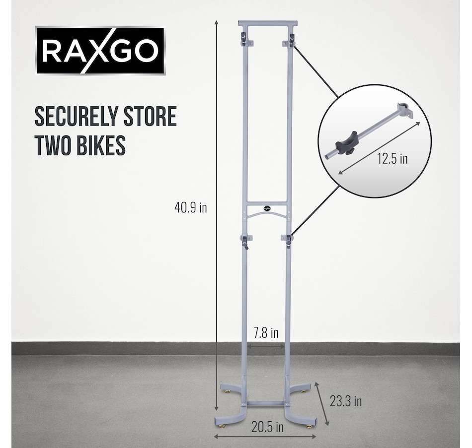 Image 809558_ALTMORE4.jpg, Product 809-558 / Price $82.55, RaxGo Freestanting Bike Storage Rack, 2 Bicycle Stand W/Adjustable Hooks, for Mountain & Road Bikes from Raxgo on TSC.ca's Health & Fitness department