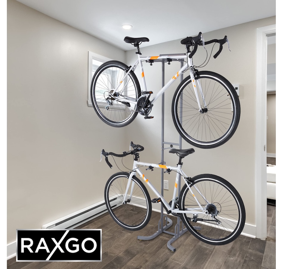 Image 809558_ALTMORE6.jpg, Product 809-558 / Price $82.55, RaxGo Freestanting Bike Storage Rack, 2 Bicycle Stand W/Adjustable Hooks, for Mountain & Road Bikes from Raxgo on TSC.ca's Health & Fitness department