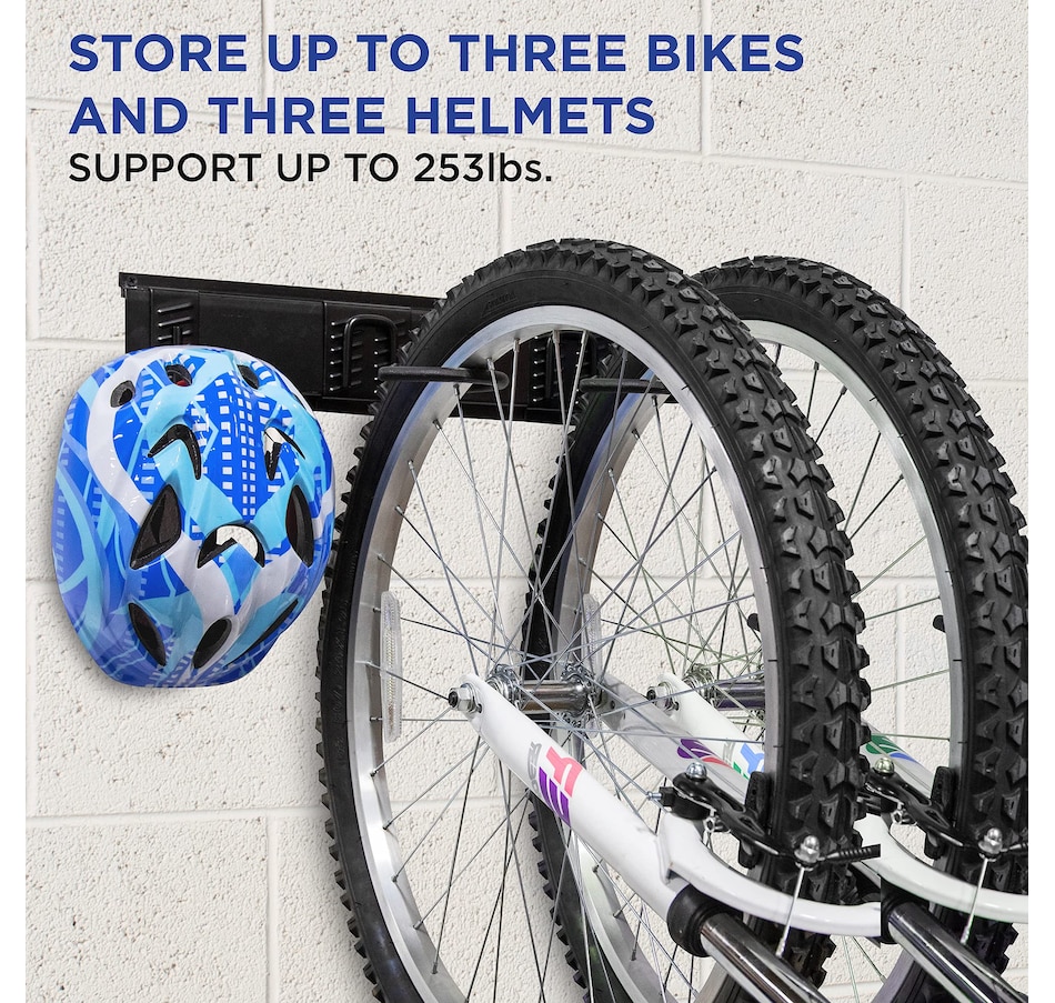Image 809565_ALTMORE1.jpg, Product 809-565 / Price $79.99, RaxGo Garage Bike Rack, Wall Mount Bike Hanger for 3 Bikes with 3 Adjustable Hooks for Helmets from Raxgo on TSC.ca's Health & Fitness department