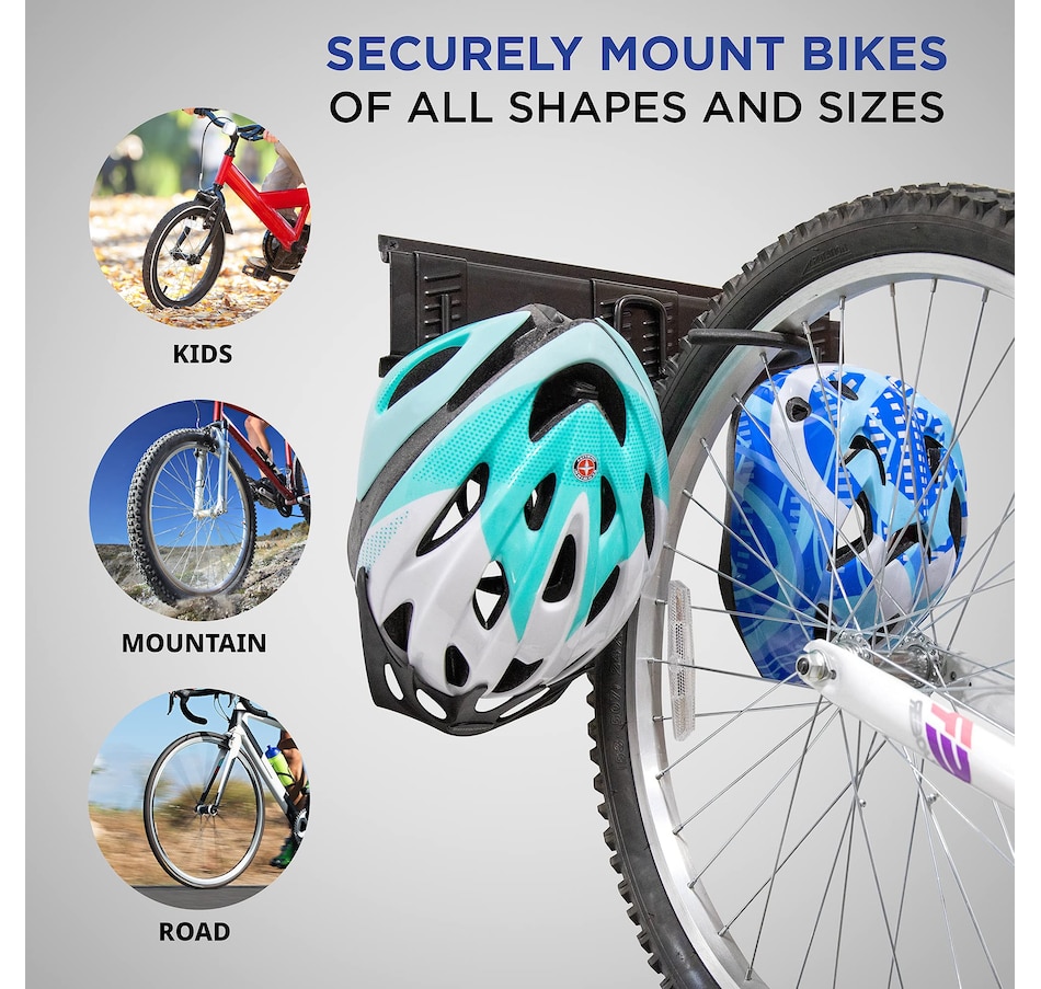 Image 809565_ALTMORE3.jpg, Product 809-565 / Price $79.99, RaxGo Garage Bike Rack, Wall Mount Bike Hanger for 3 Bikes with 3 Adjustable Hooks for Helmets from Raxgo on TSC.ca's Health & Fitness department