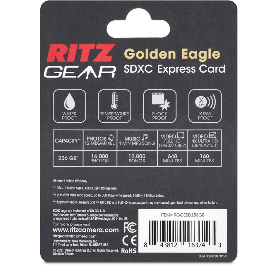 Image 809569_ALTMORE2.jpg, Product 809-569 / Price $59.99, Ritz Gear SDExpress Golden Eagle SDXC SD Card, Express SD Card 256GB with SDExpress-Reader Included from Ritz Gear on TSC.ca's Electronics department