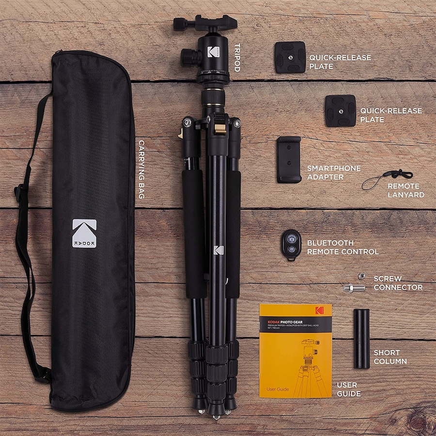 Image 809574_ALTMORE1.jpg, Product 809-574 / Price $149.99, Kodak PhotoGear 63” Camera Tripod & Monopod, 2-in-1 Camera Tripod Stand W/Remote & 360° Ball Head from Kodak on TSC.ca's Electronics department