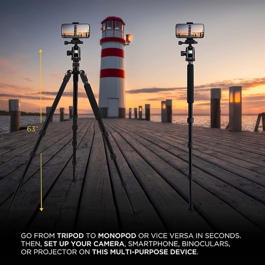 Image 809574_ALTMORE4.jpg, Product 809-574 / Price $149.99, Kodak PhotoGear 63” Camera Tripod & Monopod, 2-in-1 Camera Tripod Stand W/Remote & 360° Ball Head from Kodak on TSC.ca's Electronics department