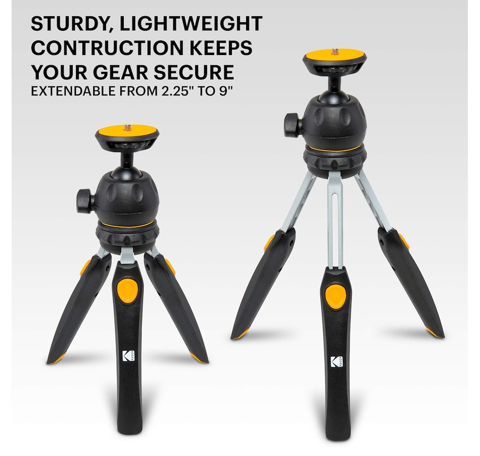 Image 809584_ALTMORE2.jpg, Product 809-584 / Price $42.99, Kodak PhotoGear Mini Tripod for Camera with Remote, 360° Ball Head & Rubber Feet, 5-Position Legs from Kodak on TSC.ca's Electronics department