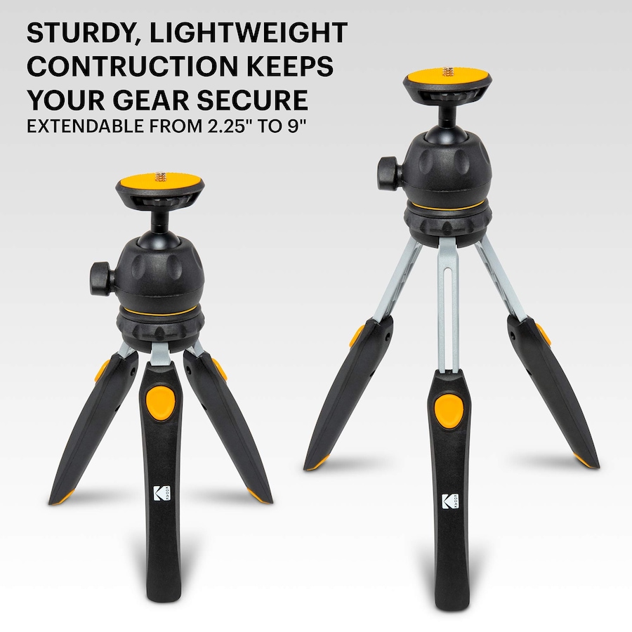 Image 809584_ALTMORE2.jpg, Product 809-584 / Price $42.99, Kodak PhotoGear Mini Tripod for Camera with Remote, 360° Ball Head & Rubber Feet, 5-Position Legs from Kodak on TSC.ca's Electronics department