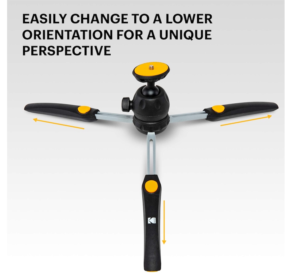 Image 809584_ALTMORE3.jpg, Product 809-584 / Price $42.99, Kodak PhotoGear Mini Tripod for Camera with Remote, 360° Ball Head & Rubber Feet, 5-Position Legs from Kodak on TSC.ca's Electronics department