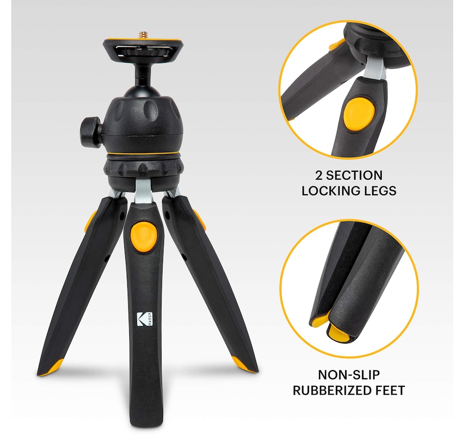 Image 809584_ALTMORE4.jpg, Product 809-584 / Price $42.99, Kodak PhotoGear Mini Tripod for Camera with Remote, 360° Ball Head & Rubber Feet, 5-Position Legs from Kodak on TSC.ca's Electronics department