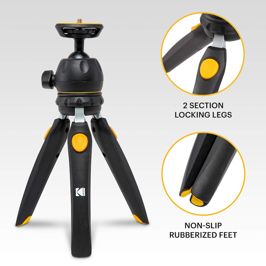 Image 809584_ALTMORE4.jpg, Product 809-584 / Price $42.99, Kodak PhotoGear Mini Tripod for Camera with Remote, 360° Ball Head & Rubber Feet, 5-Position Legs from Kodak on TSC.ca's Electronics department