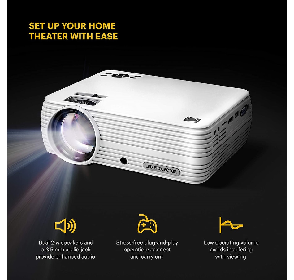 Image 809598_ALTMORE2.jpg, Product 809-598 / Price $124.99, Kodak FLIK X4 Home Projector, 1080p Support, 4.0 LCD Portable Projector with Remote, Tripod & Case from Kodak on TSC.ca's Electronics department