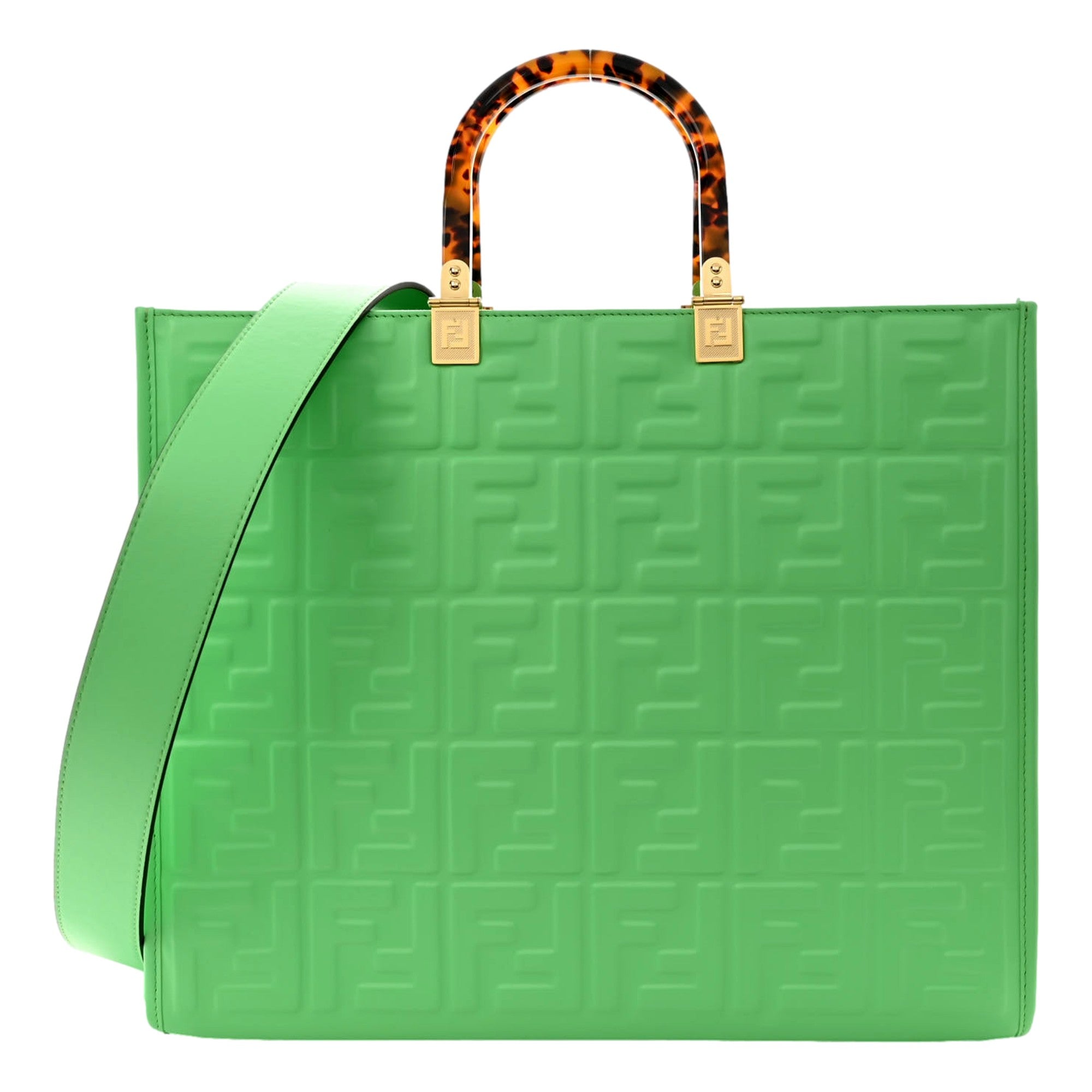 Fendi Sunshine Medium FF Embossed Leather Tote Edamame Green - TSC.ca