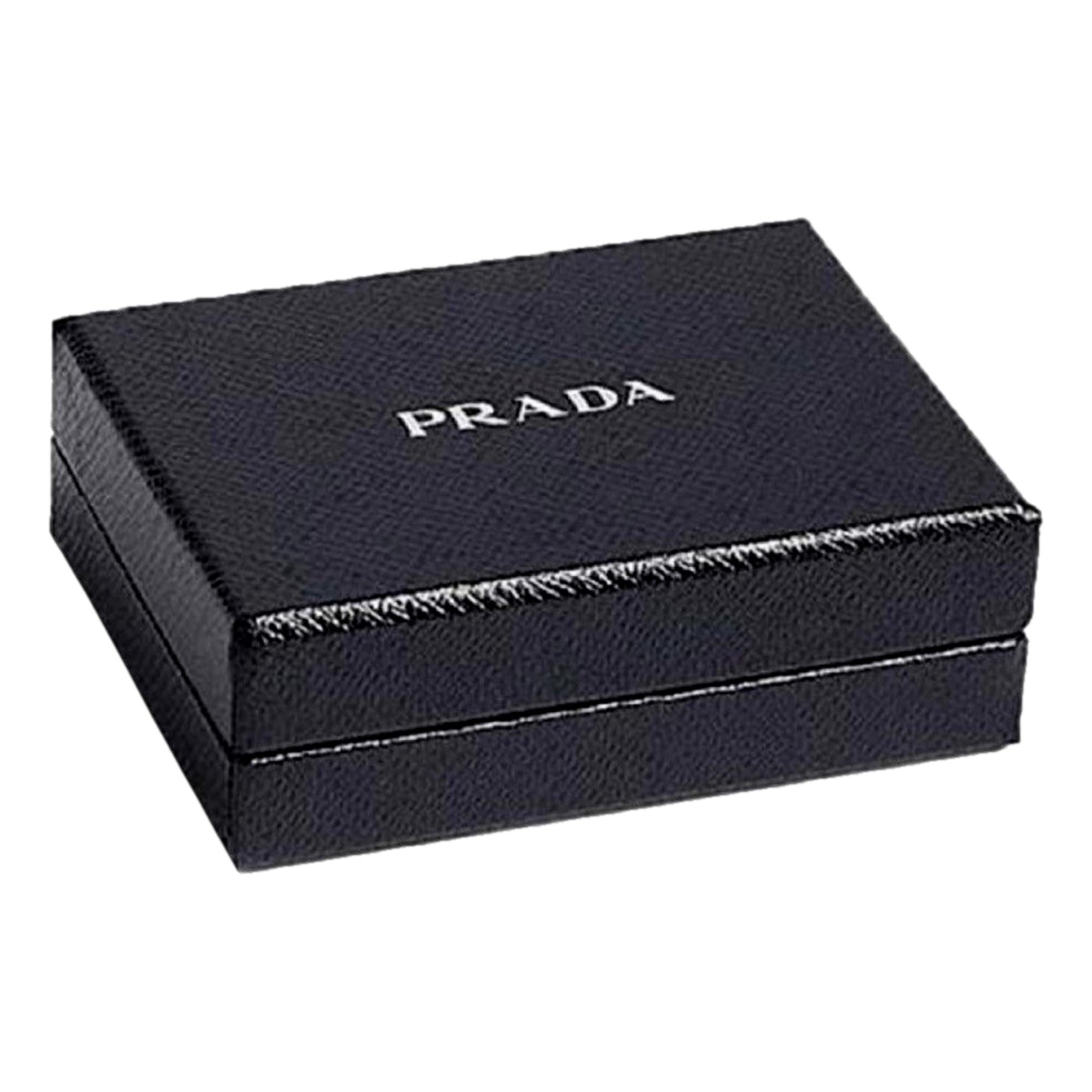 Prada Spazzolato Foldover Card Wallet Metallic Silver Embossed