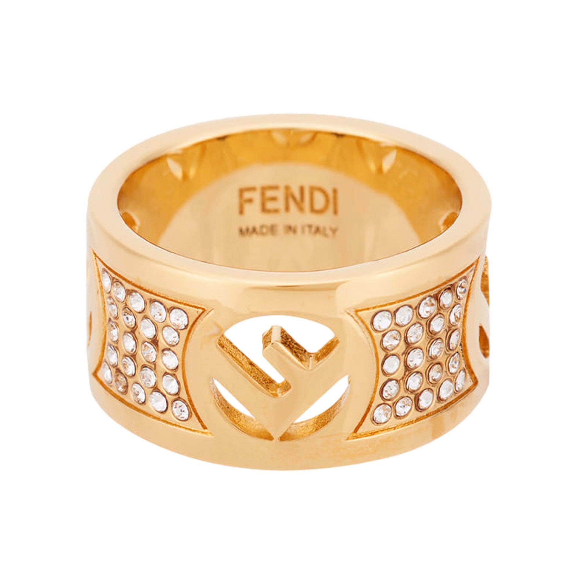 【Yちゃんレスポンス早め⋆⸜♡⸝‍⋆】FENDI F is ロゴリング Fendi F is Fendi Logo Ring Wide Band Crystal Gold Metal Size