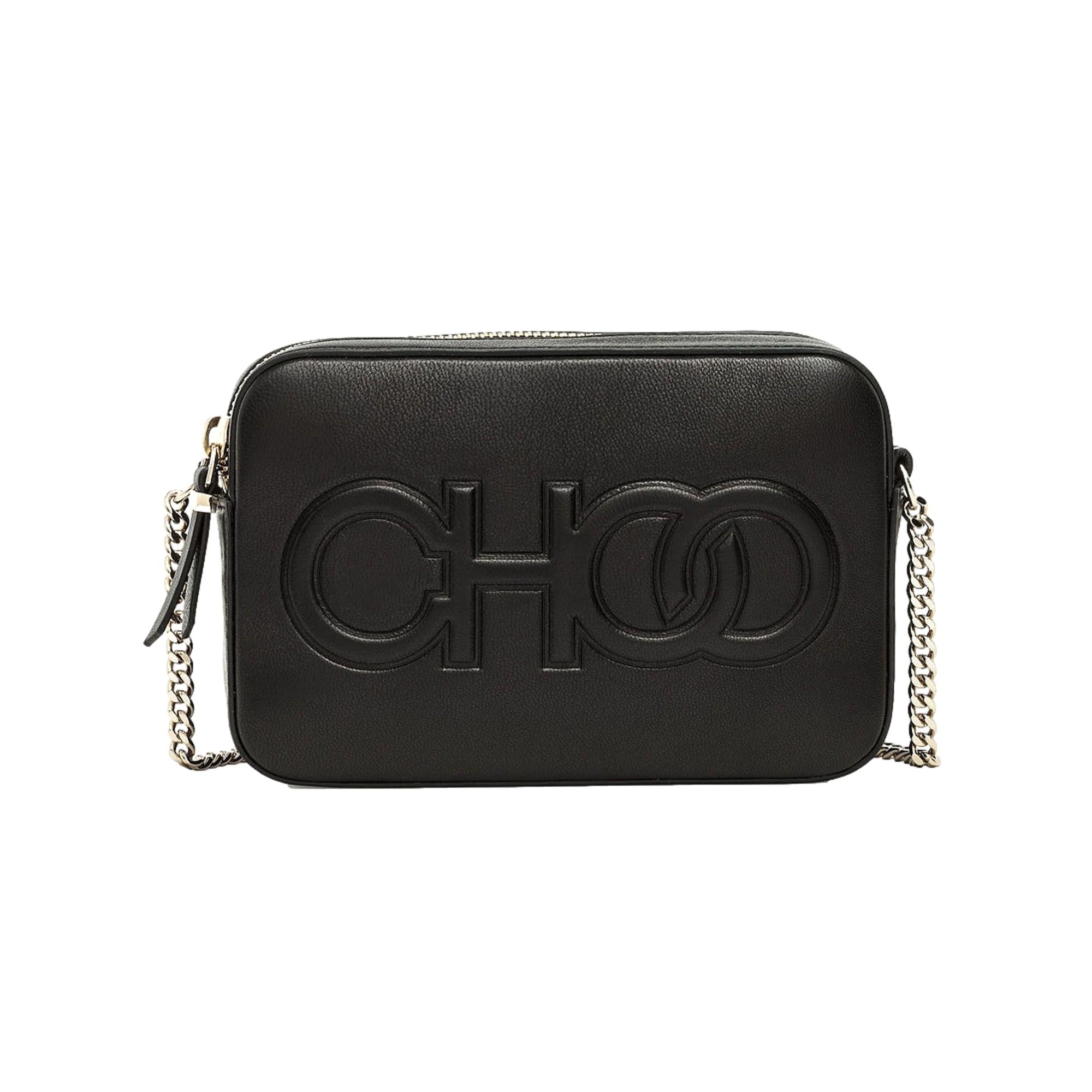 Jimmy Choo Balti Camera Crossbody Bag Black Embossed Leather Chain