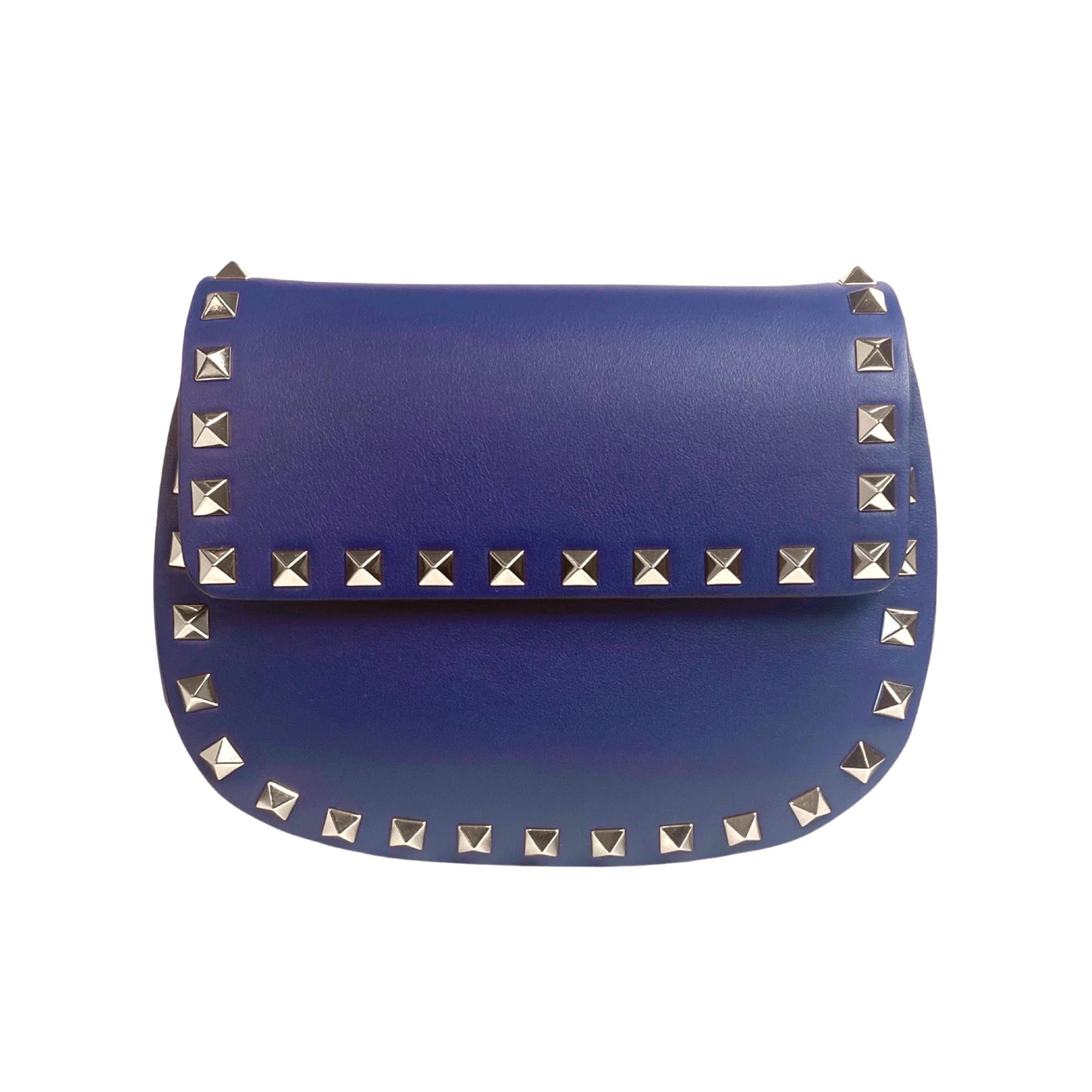 【Valentino】◆Crossbody Shoulder Chain Bag◆Dark Blue◆ Valentino Garavani Rockstud Blue Leather Small Chain