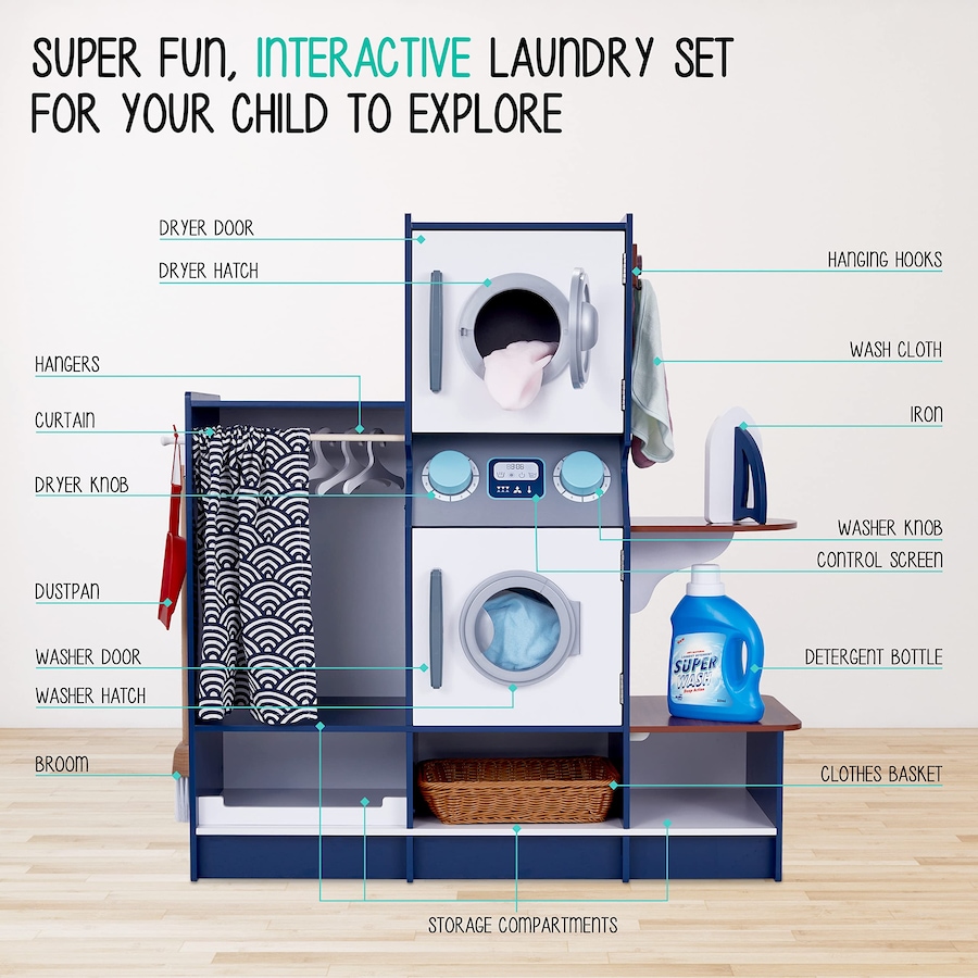 Image 829858_ALTMORE1.jpg, Product 829-858 / Price $249.99, Lil’ Jumbl Kids Washer and Dryer Playset, Wooden Laundry Play Set for Kids w/Iron, Hangers & More from Jumbl on TSC.ca's Toys & Hobbies department