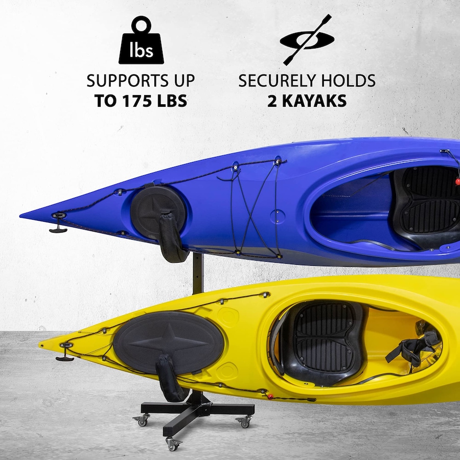Image 829861_ALTMORE2.jpg, Product 829-861 / Price $259.99, RaxGo Freestanding 2 Kayak Rack, Heavy Duty Kayak Stand for Indoor, Outdoor, or Dock - With Wheels from Raxgo on TSC.ca's Health & Fitness department