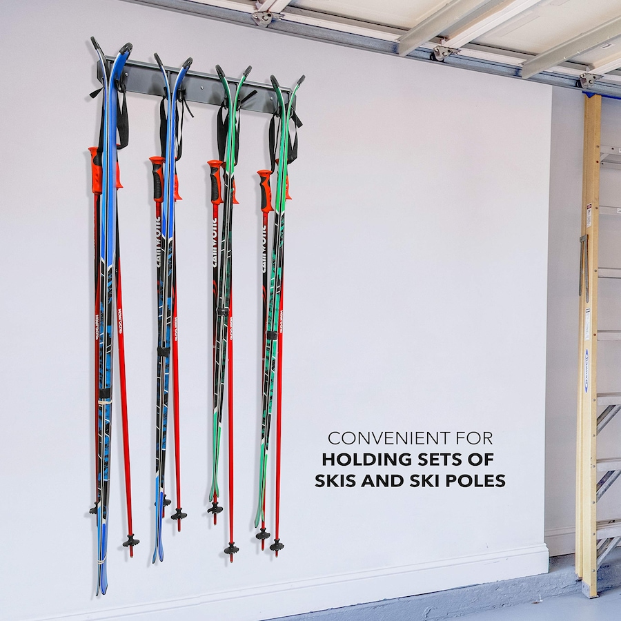 Image 829870_ALTMORE11.jpg, Product 829-870 / Price $44.99, RaxGo Wall Mounted Ski Rack, Holds 2 Pairs of Skis & Skiing Poles or Snowboard, Set of 2 Hooks from Raxgo on TSC.ca's Health & Fitness department