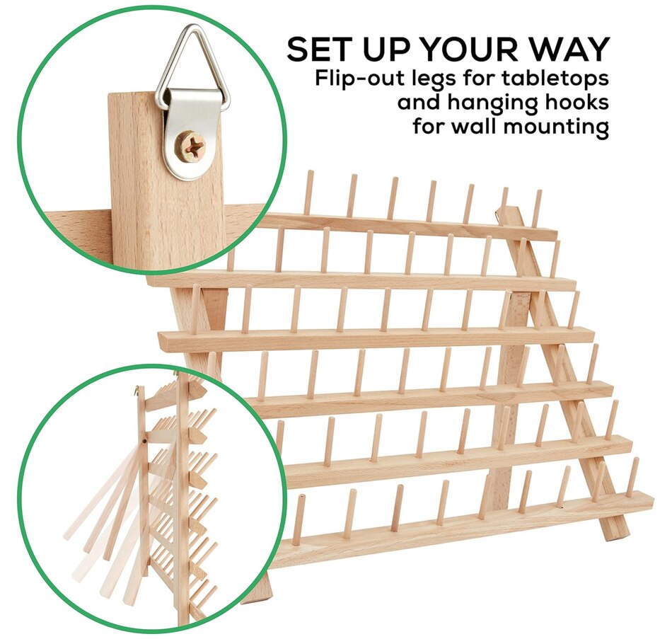 Image 829877_ALTMORE2.jpg, Product 829-877 / Price $31.99, JumblCrafts Wooden Thread Holder. 60-Spool Thread Rack with Hanging Hooks & Flip-Out Legs from JumblCrafts on TSC.ca's Toys & Hobbies department