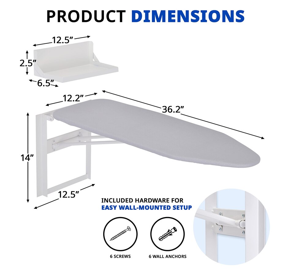 Image 829881_ALTMORE3.jpg, Product 829-881 / Price $117.99, Ivation Wall Mounted Ironing Board, 36.2” x 12.2” Fold Down Iron Board with Storage Shelf from Ivation on TSC.ca's Beauty department