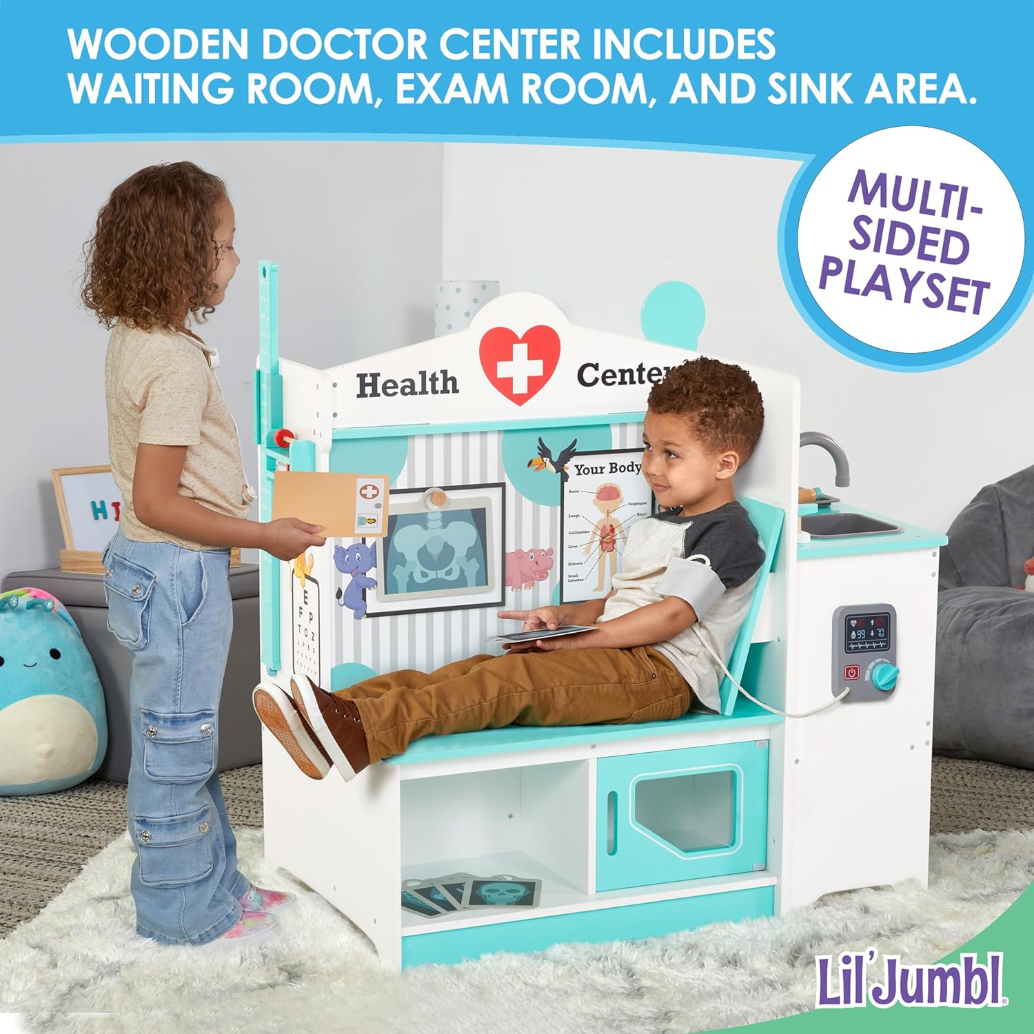 Lil' Jumbl Wooden Kids Doctor Playset, Multi-Sided Kids Doctors