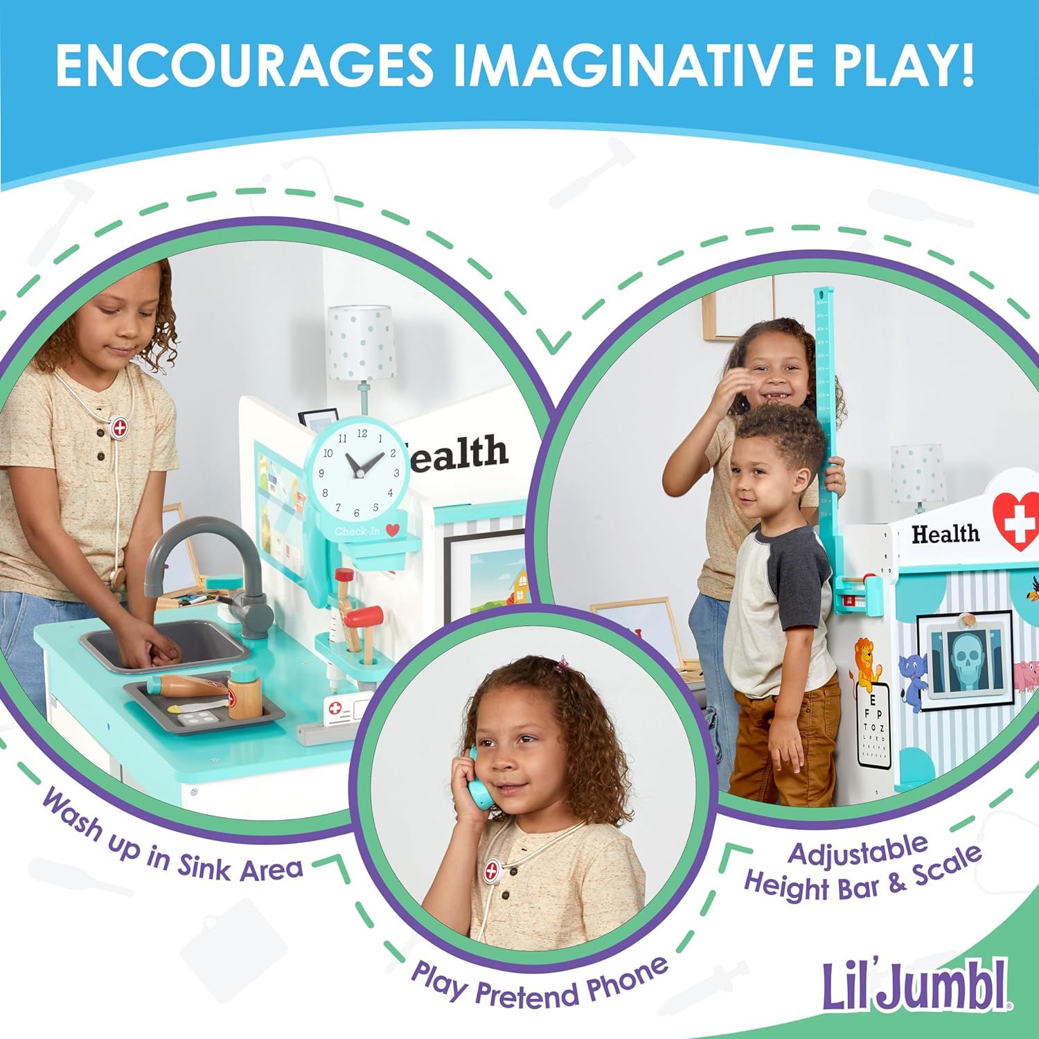 Lil' Jumbl Wooden Kids Doctor Playset, Multi-Sided Kids Doctors