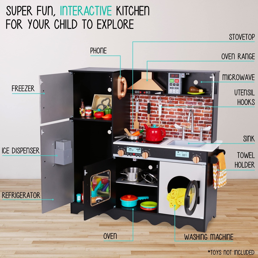 Image 829906_ALTMORE1.jpg, Product 829-906 / Price $274.39, Lil' Jumbl Large Kids Kitchen Set, Wooden Pretend Play Kitchen with Sounds & Accessories - Charcoal from Jumbl on TSC.ca's Toys & Hobbies department