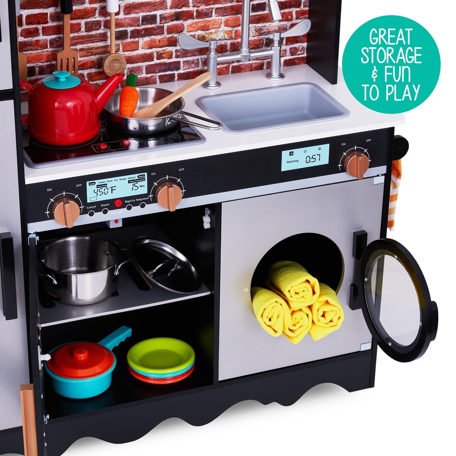 Image 829906_ALTMORE6.jpg, Product 829-906 / Price $274.39, Lil' Jumbl Large Kids Kitchen Set, Wooden Pretend Play Kitchen with Sounds & Accessories - Charcoal from Jumbl on TSC.ca's Toys & Hobbies department