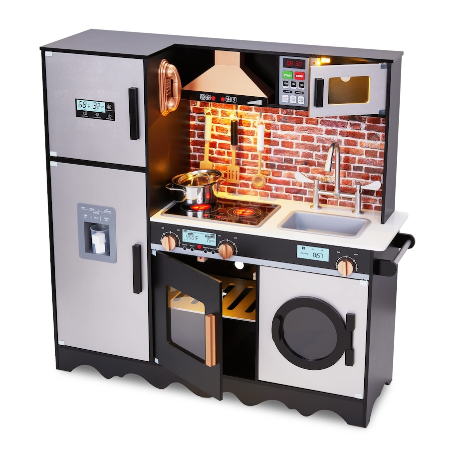 Image 829906_ST01.jpg, Product 829-906 / Price $274.39, Lil' Jumbl Large Kids Kitchen Set, Wooden Pretend Play Kitchen with Sounds & Accessories - Charcoal from Jumbl on TSC.ca's Toys & Hobbies department