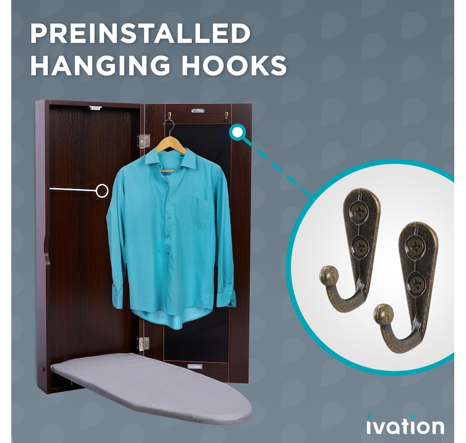 Image 829912_ALTMORE8.jpg, Product 829-912 / Price $219.99, Ivation Ironing Board, Wall Mounted Ironing Board Cabinet with Mirror Door & Release Lever, Brown from Ivation on TSC.ca's Home & Garden department