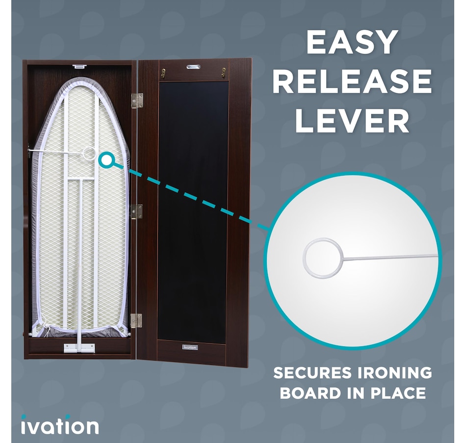 Image 829912_ALTMORE9.jpg, Product 829-912 / Price $219.99, Ivation Ironing Board, Wall Mounted Ironing Board Cabinet with Mirror Door & Release Lever, Brown from Ivation on TSC.ca's Home & Garden department