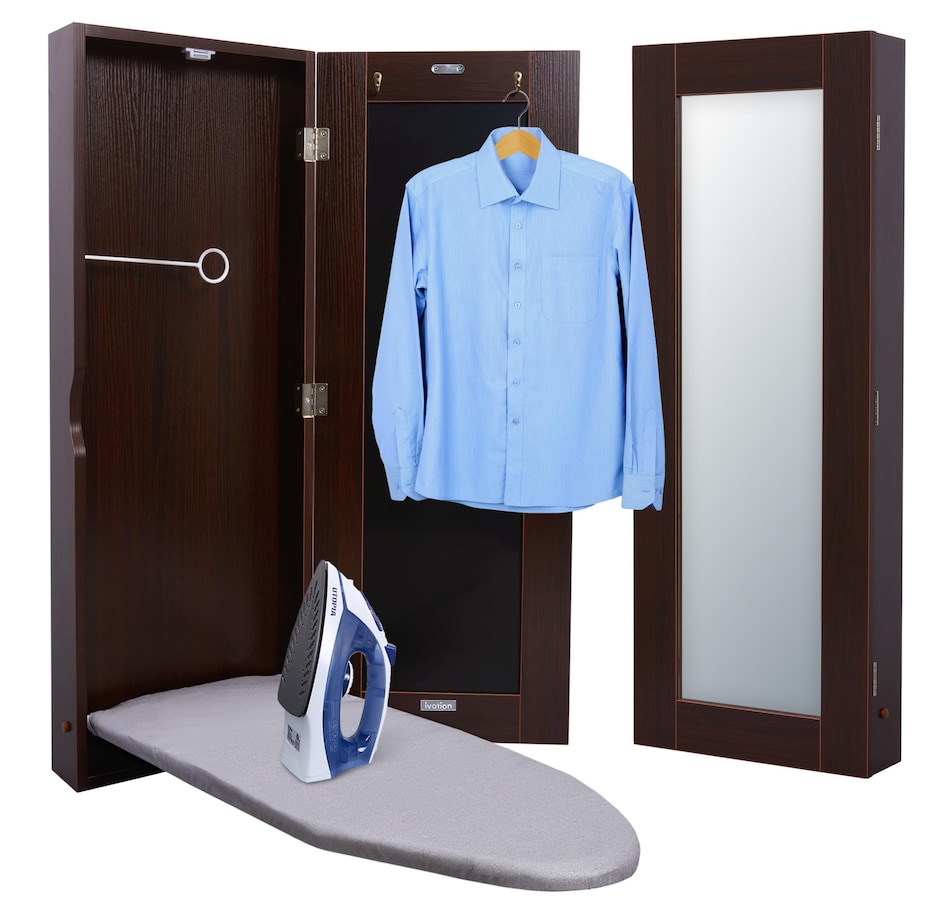 Image 829912_ST01.jpg, Product 829-912 / Price $219.99, Ivation Ironing Board, Wall Mounted Ironing Board Cabinet with Mirror Door & Release Lever, Brown from Ivation on TSC.ca's Home & Garden department