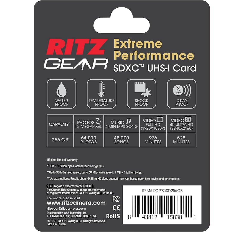 Image 829952_ALTMORE17.jpg, Product 829-952 / Price $29.99 - $34.99, Ritz Gear 128GB High-Speed SDXC UHS-I SD Card, C10, U3, V30, Full-HD & 4K Memory Card from Ritz Gear on TSC.ca's Electronics department